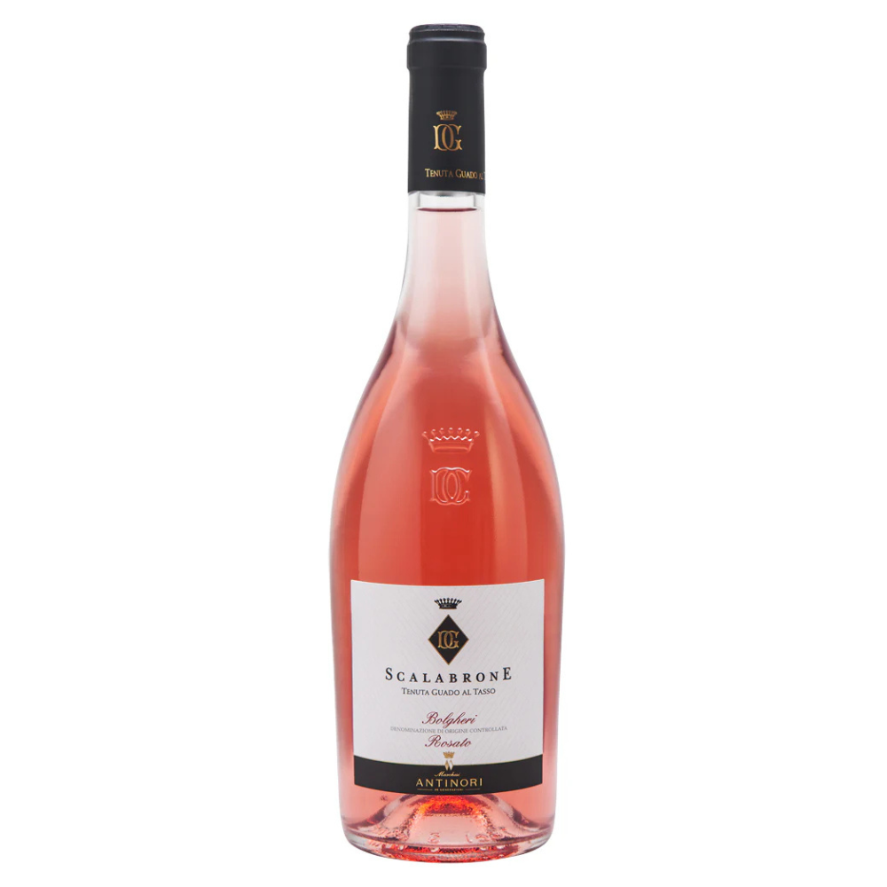 Bottle of Scalabrone Rosé wine on a white background