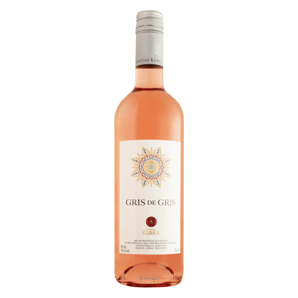 Bottle of Gris de Gris wine on a white background