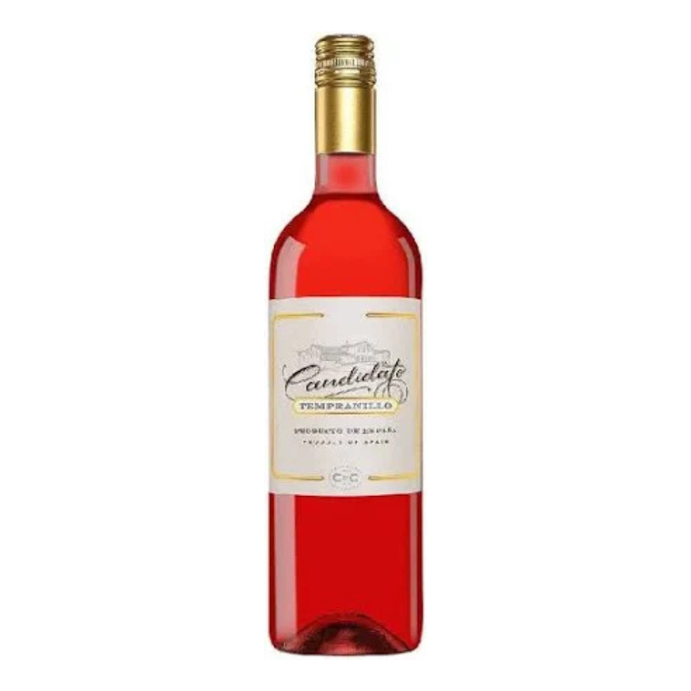 Bottle of rose wine with a gold foil cap on a white background