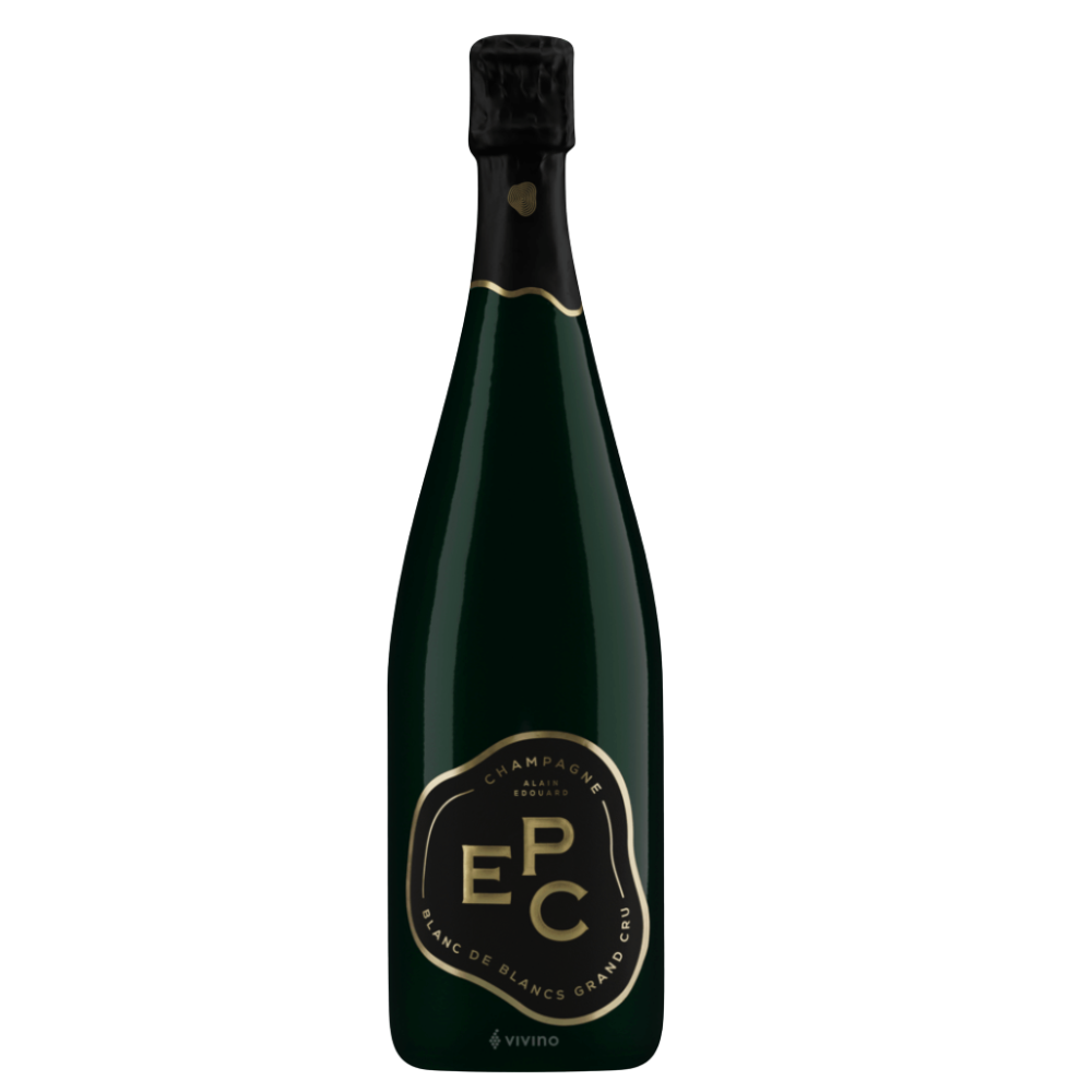 Green champagne bottle with 'EPC' branding on a white background