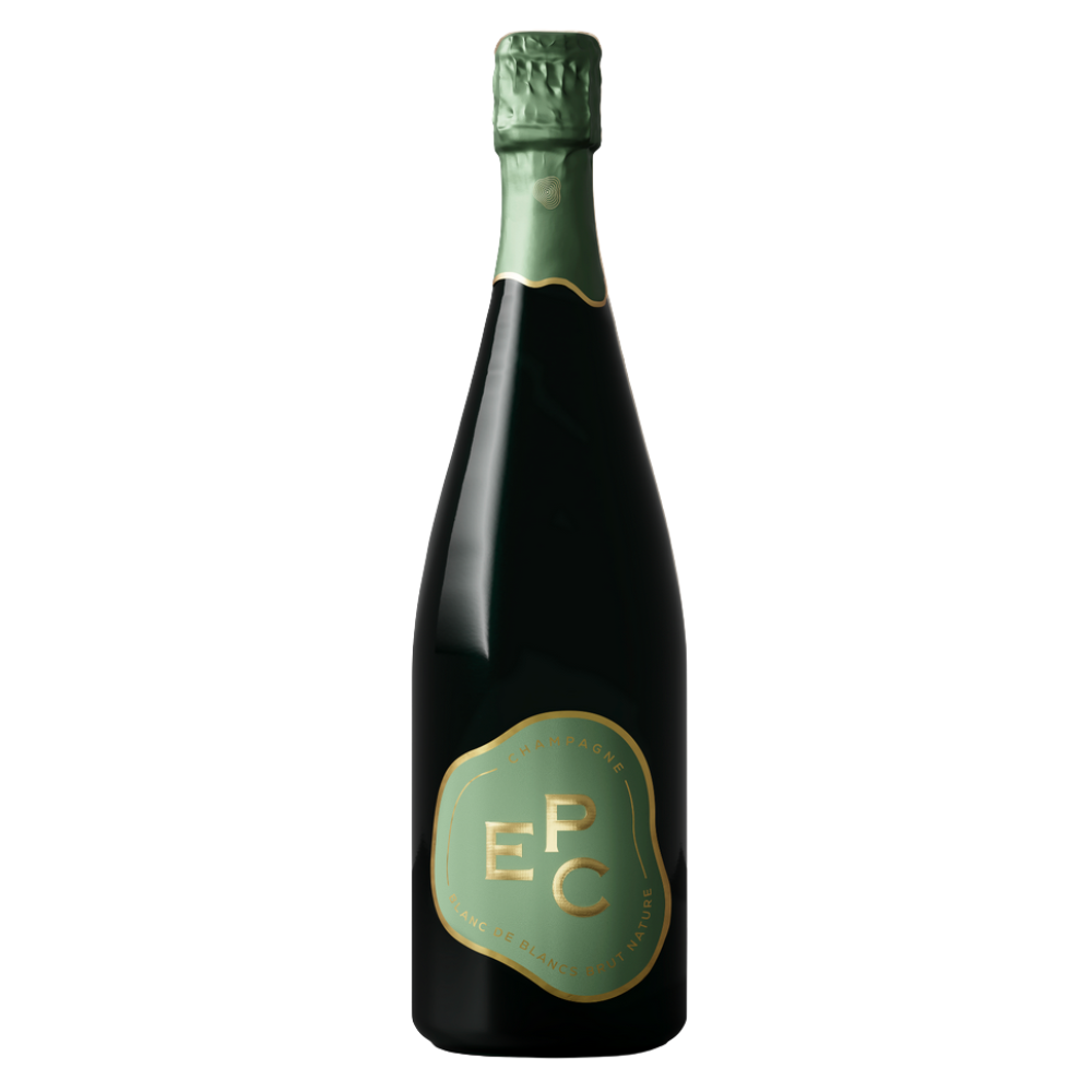 Bottle of EPC wine with a green label on a white background