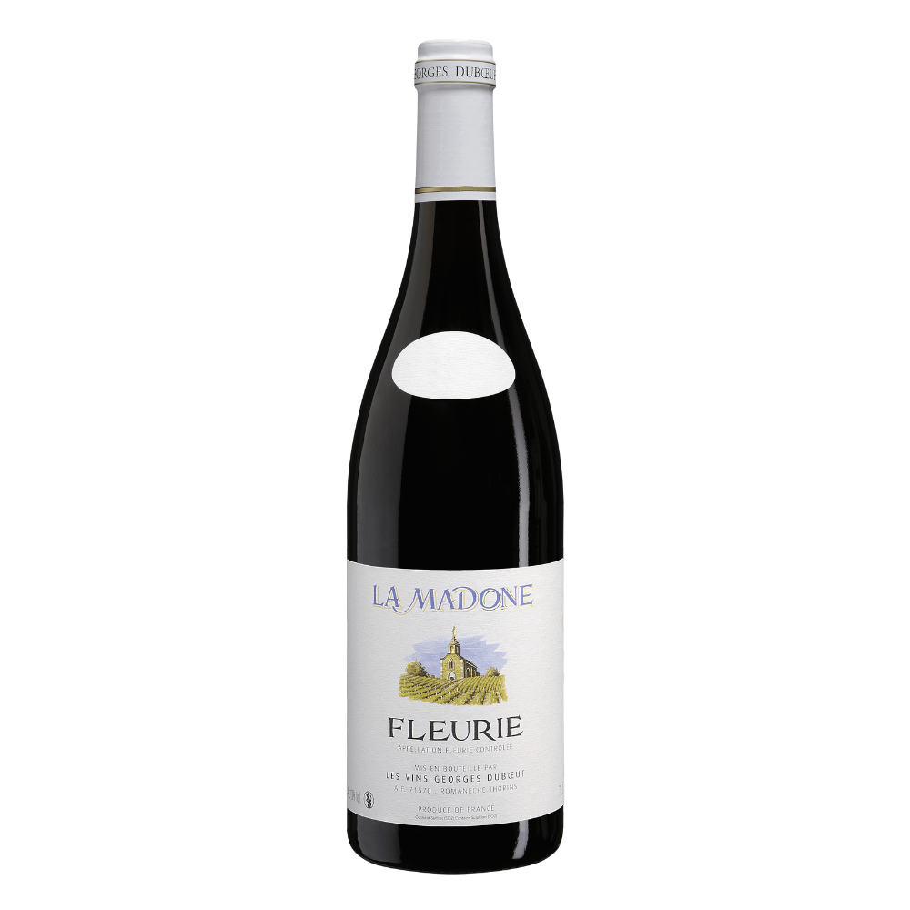 George Dubeouf La Madone Fleurie wine bottle on a white background