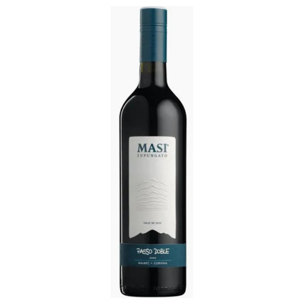 Wine bottle with MASI label on a white background