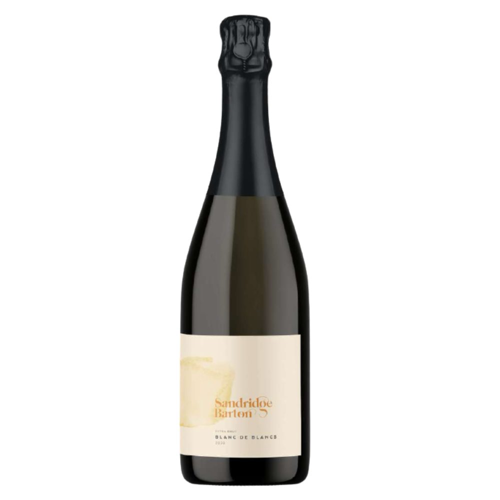 Sandridge Barton Blanc de blanc 2020.Wine bottle with a visible label on a white background