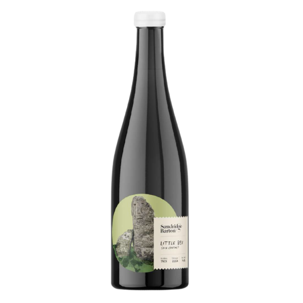 Sharpham LittleBee Skincontact. Wine bottle with a label on a white background