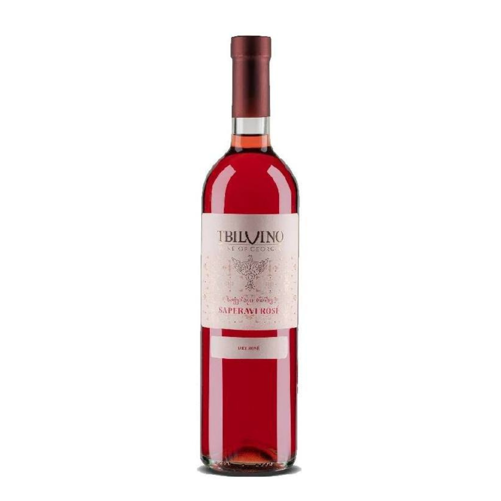 Rose wine bottle with a white label on a white background